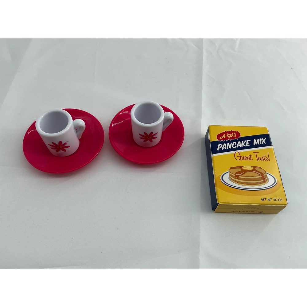 American Girl Doll Mugs 2 Saucers Pancake Mix G2182 Accessory